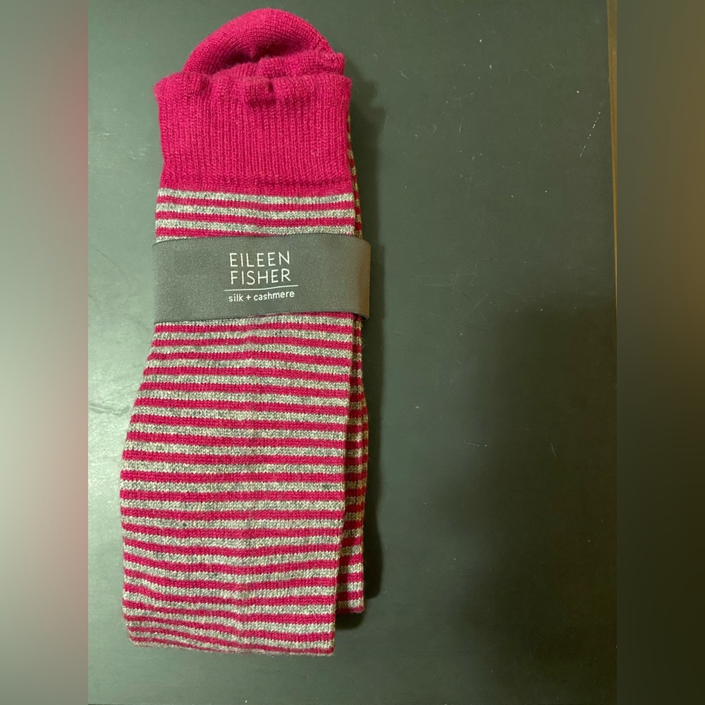 NWT Eileen Fisher Silk and Cashmere Pink and Gray Striped Knee HighSocks
